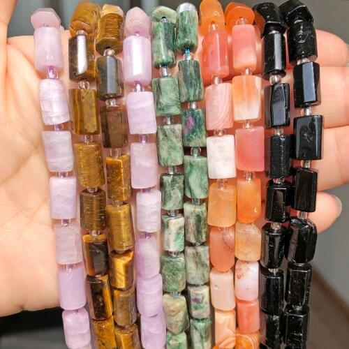 Natural Cylinder Tourmaline Purple Kunzite Stone Beads Faceted Loose Spacer Beads for Jewelry Making Diy Bracelet Accessories