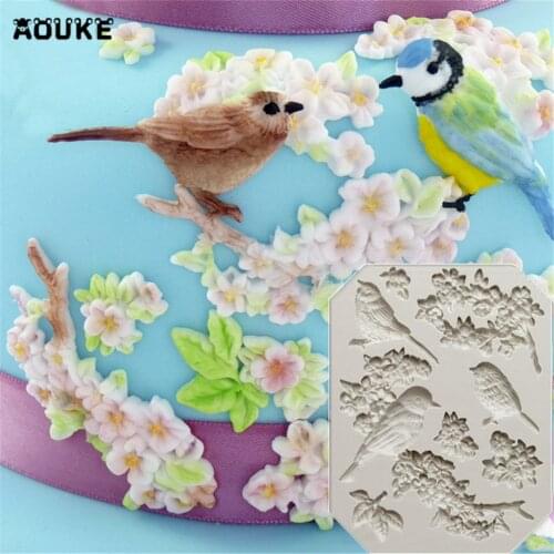Plum Blossom&Birdie Fondant Cake Silicone Mold Biscuits Pastry Mould Candy Chocolate Molds DIY Cake Decoration Baking Tools J153