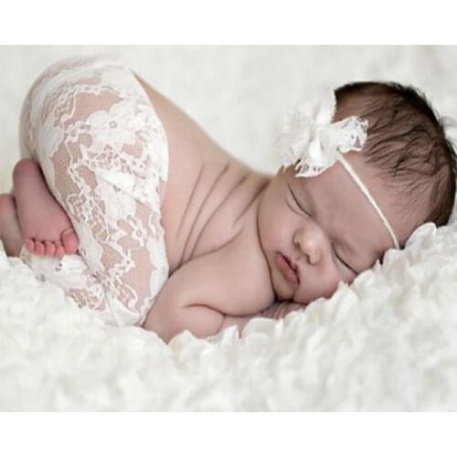 Baby Newborn Photography Props Lace Long Pant With Bowknot Headbands Costume Infant Baby Outfits Girls Baby Newborn Photo Props