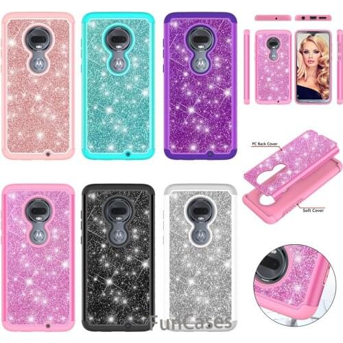 For Motorola Moto G7 Case Rhinestone Glitter Silicon Plastic 2 in1 Armor Cover Shockproof Rugged Kickstand Moto G7 Plus case