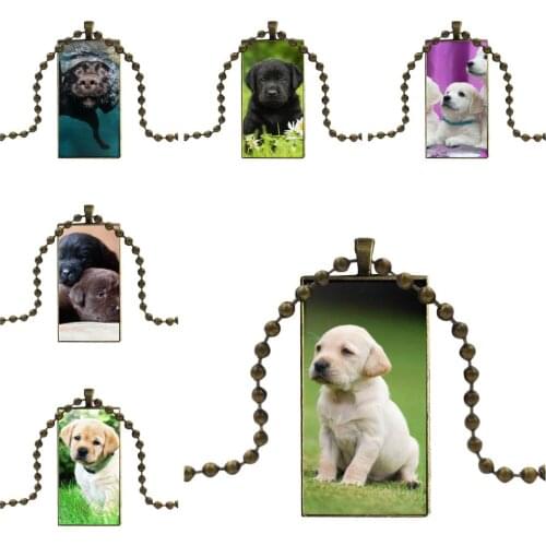 For Schoolgirl Maxi Lovely Labrador Puppies Dog Glass Cabochon Pendant Necklace Rectangle Fashion Necklace