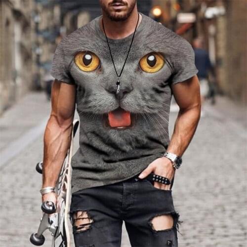 New 3d Printing Personality Cute Cat Animal Mens Street Casual T-shirt Sports Tide Mens Young Handsome T-shirt Top