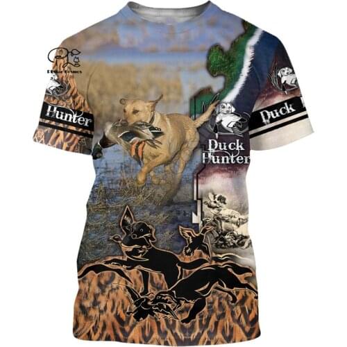 PLstar Cosmos Animal Hunter Duck Hunting Camo Dog 3D Printed women for men Summer Casual Tees Short Sleeve T-shirts style-4