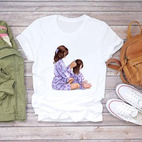 O-neck Tshirt Short Sleeve Tshirt ladies Harajuku Printed Fashion tshirt Mother daughter Tshirt Womens T-shirt