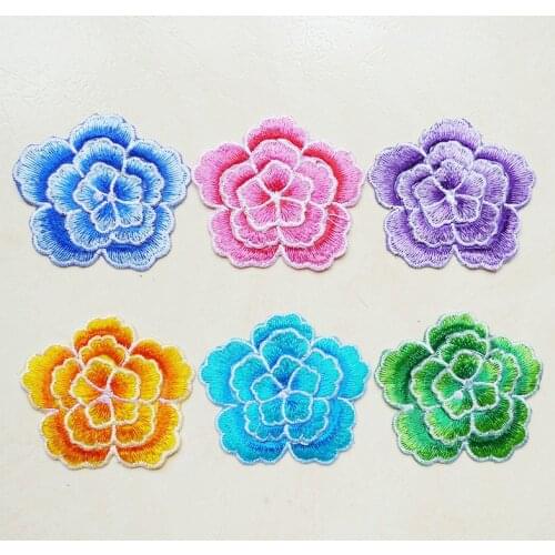 1 Pcs Rose Flowers patch Adhesive Embroidered Iron on Patches for Clothing DIY Motif Stripes Clothes Stickers Custom Sew Badge
