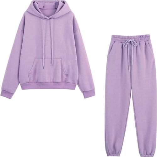 Womens Tracksuits Sports Suit Autumn Winter Casual Solid Hoodies Fleece Hooded Sweatshirt Female Two Piece Set Hoodie Outfit