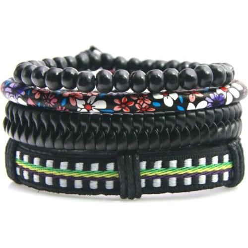 1 Set 4PCS Leather Bracelet Mens Multi-layer Bead Bracelet Womens Retro Punk Casual Mens Jewelry Bracelet Jewelry Accessories