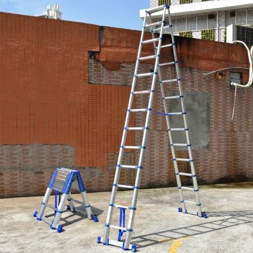 JJS511 High Quality Thickening Aluminium Alloy Herringbone Ladder Portable Household Telescopic Ladders 13+13 Steps(3.85M+3.85M)