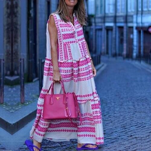 Summer Maxi Dresses For Women 2021 Striped Sleeveless Loose Sundress Flowy V-Neck Beach Tank Dreeses Long Evening Party Dress