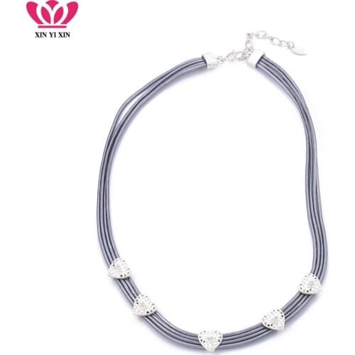 Wholesale Multilayer Leather Necklaces Choker Ethnic Jewelry Heart Beads Charms Womens Jewellery For Jewelry Gray Black Color
