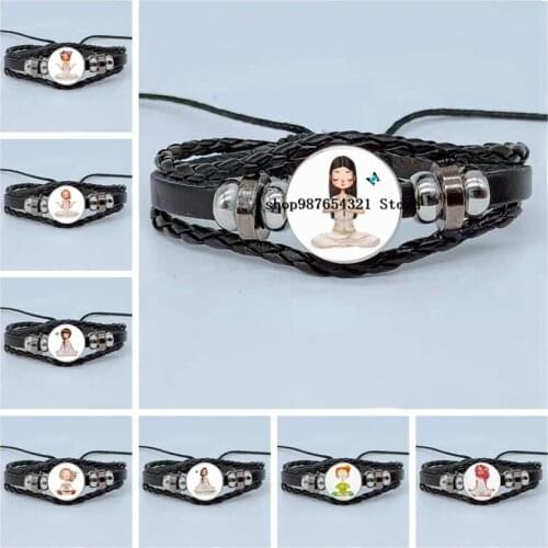 New Yoga Bracelet Modern I Love Yoga Glass Round Bracelet Cute Cartoon Character Buddha Female Female Jewelry Bracelet