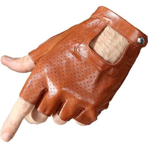 Real Leather Half Finger Gloves Male Summer Thin Breathable Driving Non-Slip Semi-Finger Fitness Sheepskin Gloves Female NAN9-1