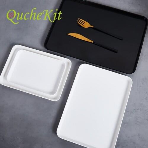 Black Plastic Tray Plastic Dessert Serving Tray Fruit Tea Breakfast Bread Tray Multi-function Rectangular Storage Tray