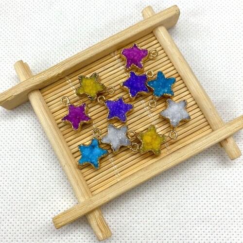 Natural Stone Pendant Star Colorful Crystal Resin Charm Necklace Pendant DIY Handmade Jewelry Making Accessories 3 Pieces