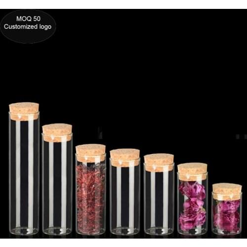 Customized diameter 30mm 15ml 25ml 30ml 40ml 50ml 60ml gift glass Vials Test Tube Cork flat bottom Transparent Lab Empty Tubes