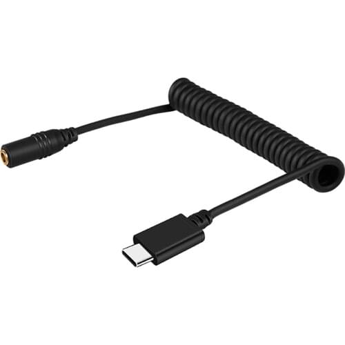 PULUZ 3.5mmTRRS Female to Type-C Cable for DJI Osmo Pocket Camera Live Microphone Audio Adapter Spring Cable Extension to 100cm