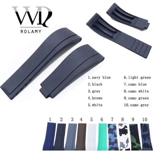 Rolamy 20mm Black Rubber Replacement Wrist Watch Band Strap For Rolex Submariner Datejust GMT Submariner Daytona Oysterflex