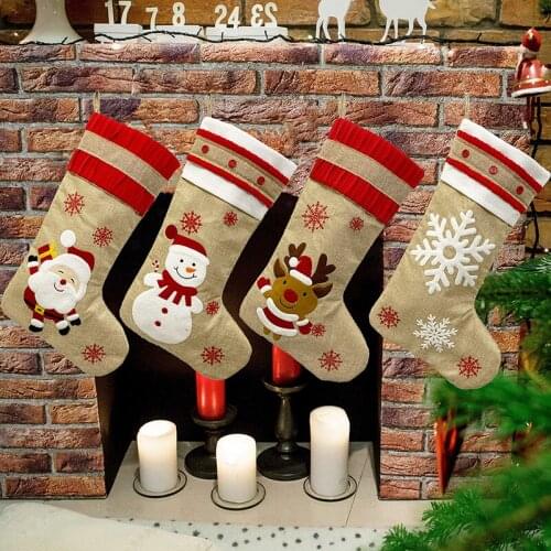 Christmas Stockings Traditional Santa Snowman Reindeer Snowflake Hanging Stockings for Home Office Décor
