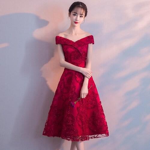 Sexy Slash Neck Bride Wedding Dress Noble Slim Evening Dress Elegant A-line Banquet Dress Temperament Party Dress Prom Gown