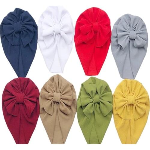 Solid Color Spring Baby Hats for Girls Big Bow Turban Hat Newborn Photography Props Infant Baby Beanie Cap Baby Girl Hat