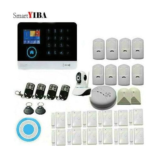 SmartYIBA Wireless Home Burglar Security Alarm Camera System IOS Android Apps Control WIFI GSM SMS Smoke/Glass Break Detection
