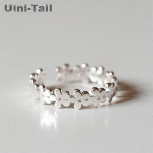 Uini-Tail hot new 925 sterling silver flower ring open ring Korean fashion retro trend creative silver ring high quality GN798