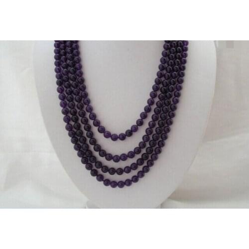 Stunning long 100" 8mm round purple crystal beads necklace