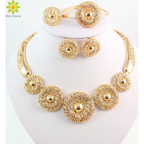 Vintage Women Clear Crystal Hollow Patterns Gold Color African Dubai Bridal Wedding costume Jewelry Sets