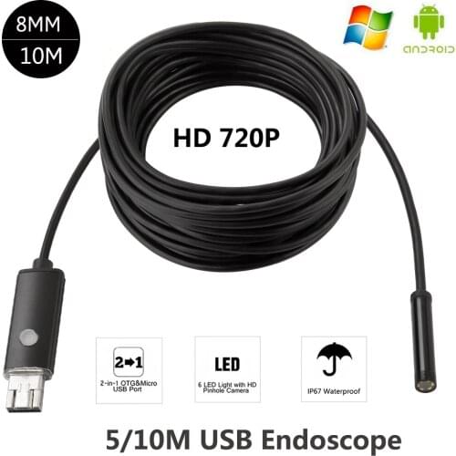 HD 2MP 8 LED 8mm Len 1M 5M Android USB Endoscope IP67 Waterproof Inspection Borescope Tube Camera OTG Android Phone 720P