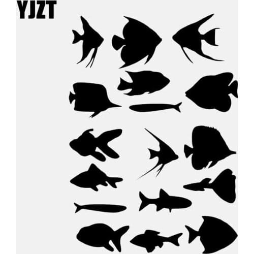 YJZT 12.2CM*17.3CM Fish Vinyl Decal Car Sticker Sea Art Ocean Glass Car Window Decor Black/Silver C24-0868