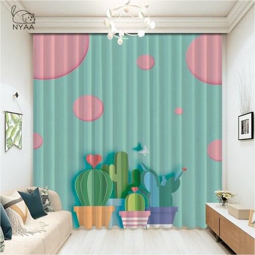 Green Tropical Plant Cactus Curtains In ChildrenS Room Hotel Hotel Curtain For Bathroom Rope Kitchen Curtains Micro Shading