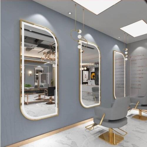 Trendy hairdressers mirror hairdressing platform wall mounted touch LED luminous make-up salon mirror