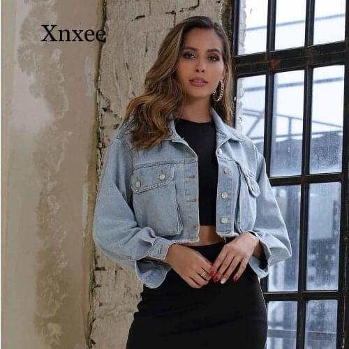 Women Frayed Denim Bomber Jean Jacket Basic Button Up Lady Casual Vintage Outwear Autumn Female Fashion Coat Streetwear#J30