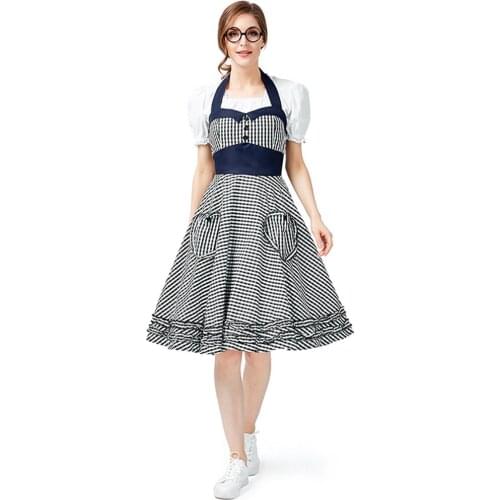 Women Ladies Beer Maid Authentic German black grid Oktoberfest Costumes Oktoberfest Party Halloween cosplay maid Fancy Dress