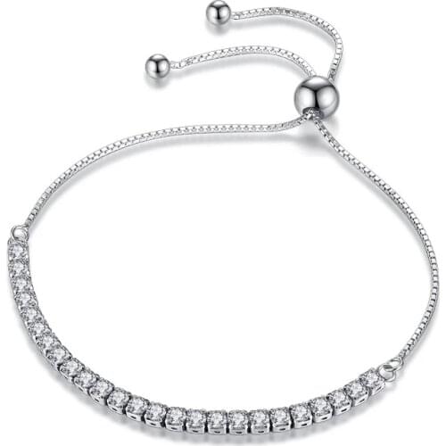 Fashion 925 Sterling Silver Box Chain Crystal Bead Charm Bracelet &Bangle For Women Elegant Wedding Jewelry sl066