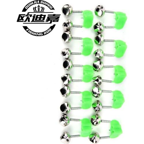 10pcs Bite Alarms Fishing Rod Bells Fishing Accessory Rod Clamp Tip Clip Bells Ring Green ABS Outdoor Metal