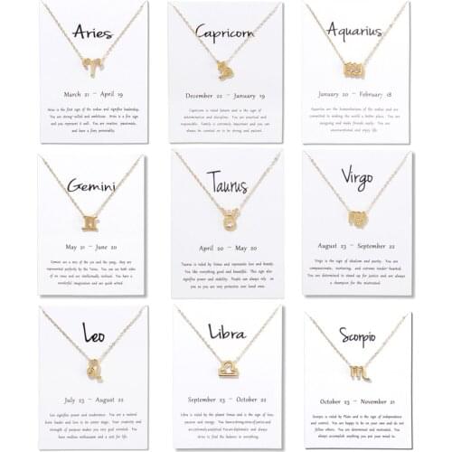 2019 New 12 Constellation Necklace Pisces Aquarius Aries Capricorn Choker Birthday Gifts Pendant Necklace White Card Jewelry