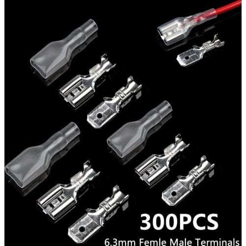 300/150/60PCS 6.3mm Insulated Crimp Terminals Seal Electrical Wire Connectors Spade Terminal Connector Kit Assortment