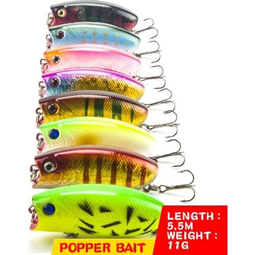 8Pcs/Lot 3D Eyes Fishing Lure 5.5cm 11g Popper Lures Wobbler 8# Hooks Pesca Fish Lifelike Isca Artificial Hard Bait Swimbait