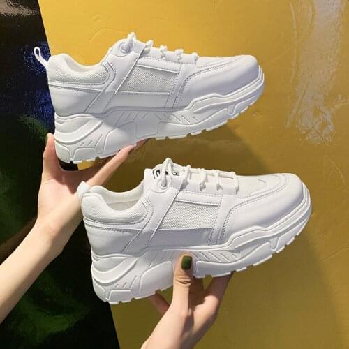 White Women Shoes New Chunky Sneakers for Women Lace-Up White Vulcanize Shoes Casual Fashion Dad Shoes Platform Sneakers Basket
