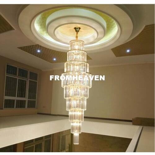 Free Shipping Modern Golden K9 Crystal Chandelier E14 220V~240V Luxury Crystal For Staircase Hotel Lobby Double Layers Lighting