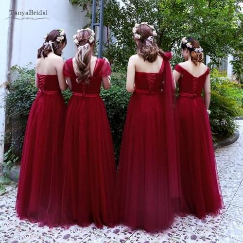 Long Red Bridesmaid Dresses A Line 4 Styles Elegant Wedding Guest Dress New Year Eve Dress Wedding Party For Women JQ638