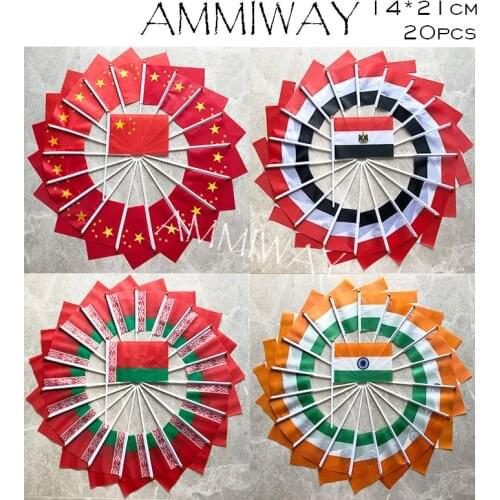 AMMIWAY 14x21cm 20pcs China Egypt Belarus India Polyester Small Size Flying Banner Custom Hand National World Country Hand Flag