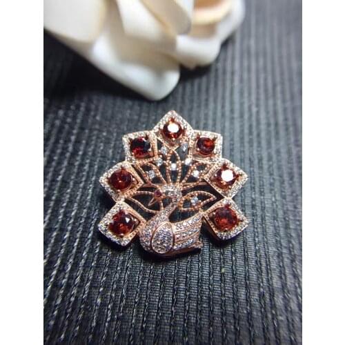Garnet brooch Free shipping Natural real Garnet 925 sterling silver brooch 4*4mm 7pcs gemstone