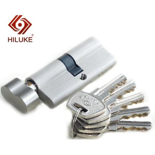 HILUKE 70mm brass lock cylinder 5pics brass key with two line and button Europe standard safe door lock core single open KH70.5