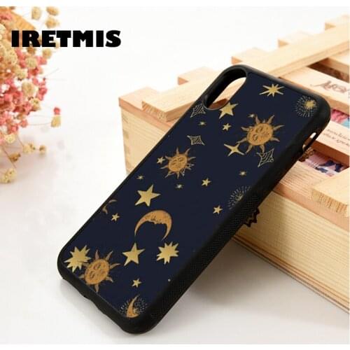 Iretmis 5 5S SE 2020 6 6S Rubber Phone Case Cover for iPhone 7 8 Plus X Xs 11 12 MINI Pro Max XR Vintage Stars Suns And Moons