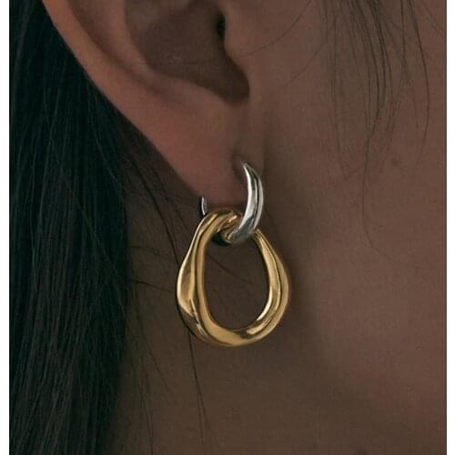 FFLACELL Korean Retro Detachable Earrings Gold Silver Color Geometric irregular Round Drop Earrings for Women Girls Jewelry