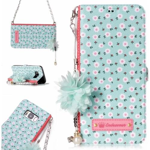 Go2linK Flower Leather Wallet Case For Galaxy S8 Bling Diamond Buckle Magnetic Flip Cover For Samsung Galaxy S8 Plus
