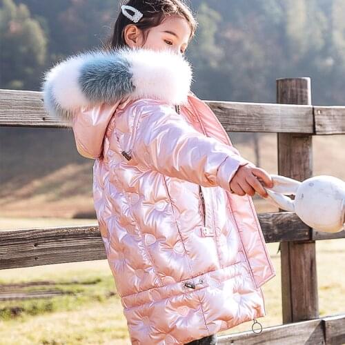 Fashion Shiny Children Winter Coat For Kids Girls Boys Parka Down Jacket Baby Girls Fur Hooded Outwear Kids Snowsuit