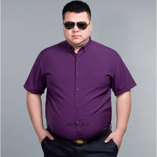 Summer Men Shirt short Sleeve purple Black Blue Business formal oversize Large Size 10XL 12XL 14XL office dress wedding Shirt 70